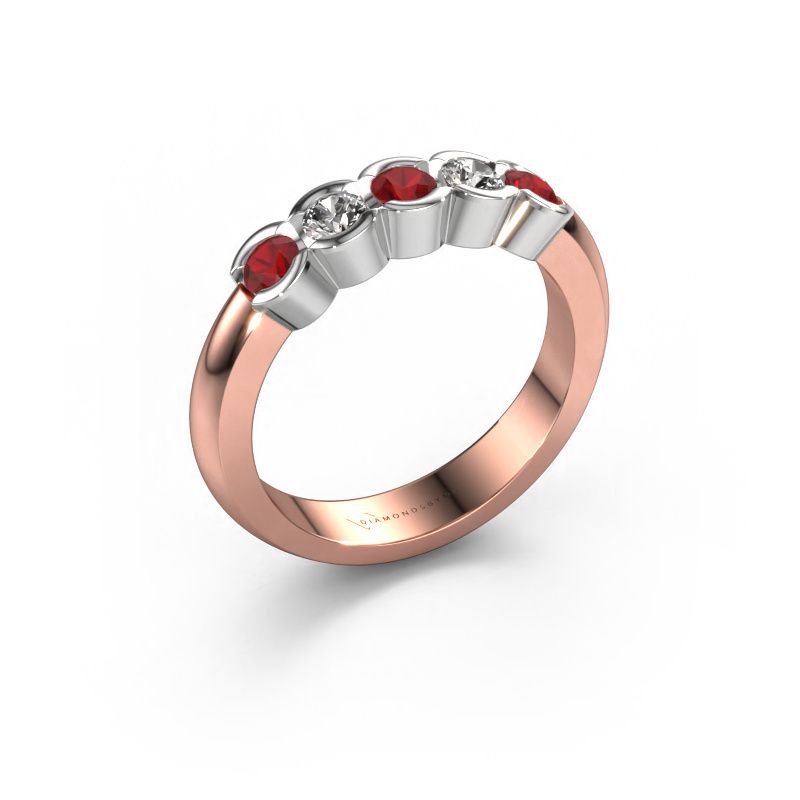 Ring Lotte 5 585 rosé goud robijn 3 mm