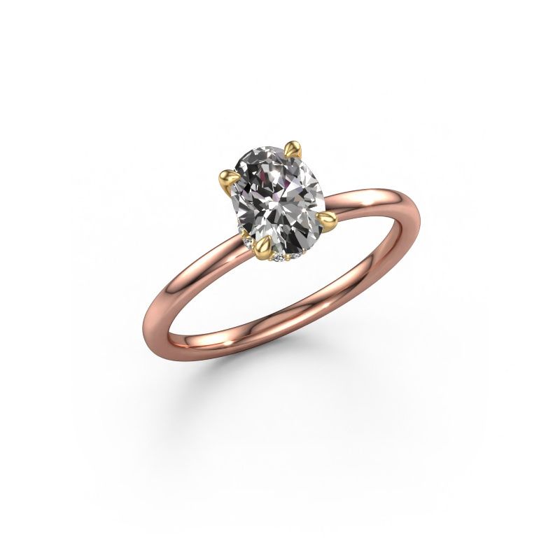Bague de fiançailles Crystal OVL 3 585 or rose zircone 6x4 mm