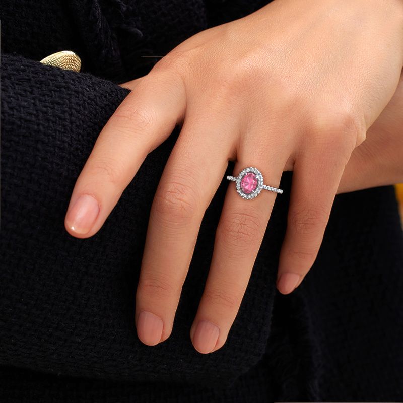 Image of Engagement ring Talitha OVL 585 white gold pink sapphire 7x5 mm