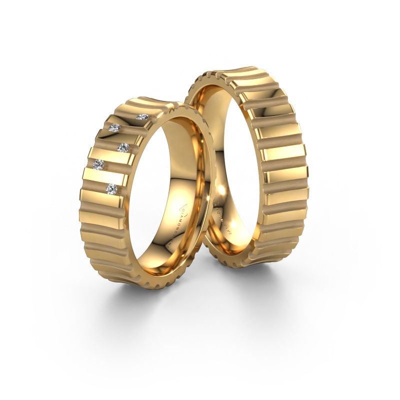 Wedding rings set WH0131LM46BM ±6x2 mm 14 Carat gold diamond 0.015 crt