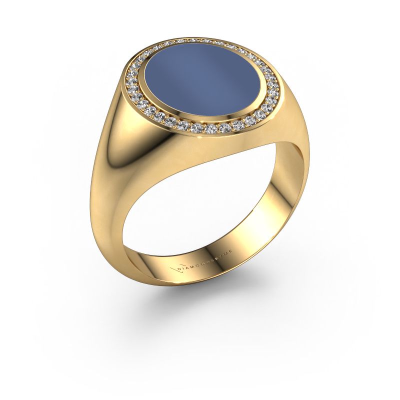 Zegelring Hilda 2 585 goud blauw lagensteen 12x10 mm