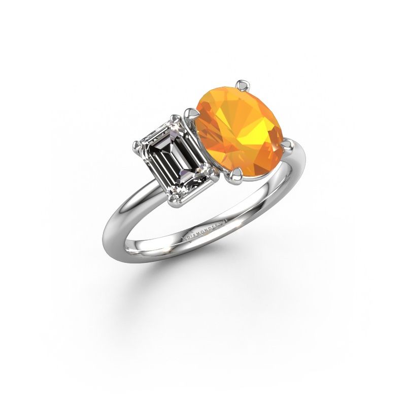 Bague de fiançailles Toi et Moi OVL-EME 950 platine citrine 9x7 mm