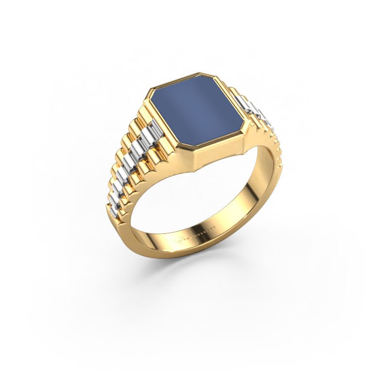 Chevalière Brent 1 585 or jaune nicolo bleue 10x8 mm