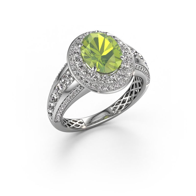 Verlovingsring Nancie 585 witgoud peridoot 9x7 mm