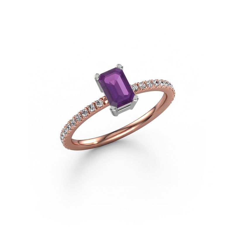 Verlovingsring Denita 2 EME 585 rosé goud amethist 6x4 mm