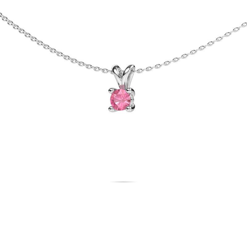 Image of Necklace Sam round 585 white gold pink sapphire 4.2 mm