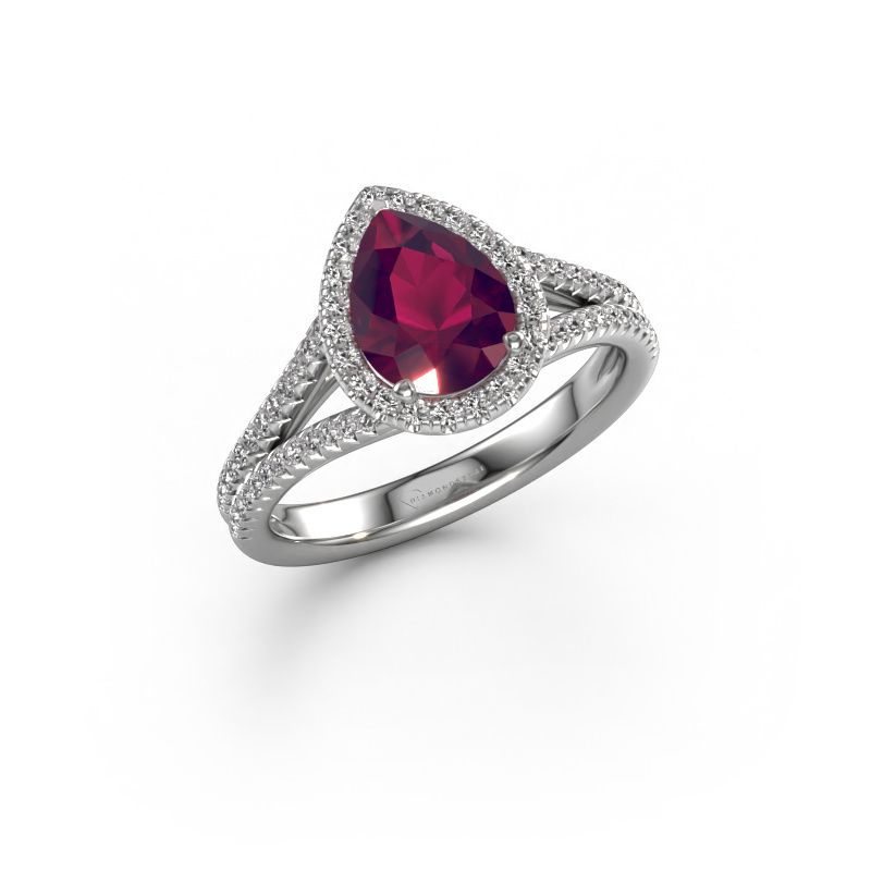 Bague de fiançailles Verla pear 2 585 or blanc rhodolite 8x6 mm