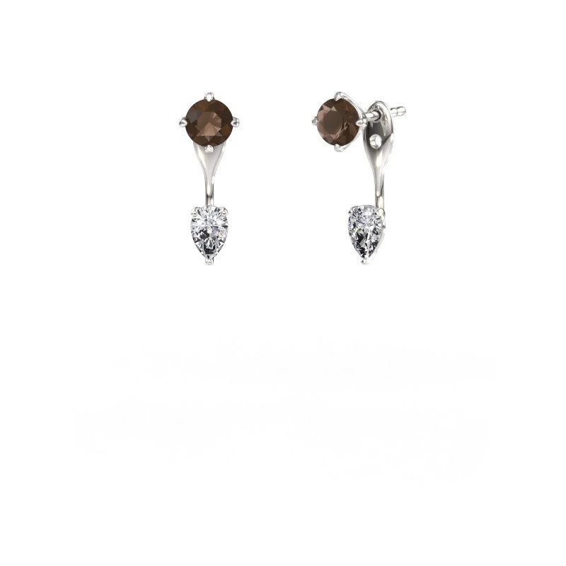 Drop earrings Kate RND-PER 585 white gold smokey quartz 5 mm