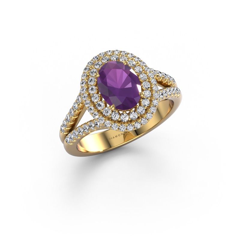 Bague de fiançailles Elvie OVL 585 or jaune améthyste 8x6 mm