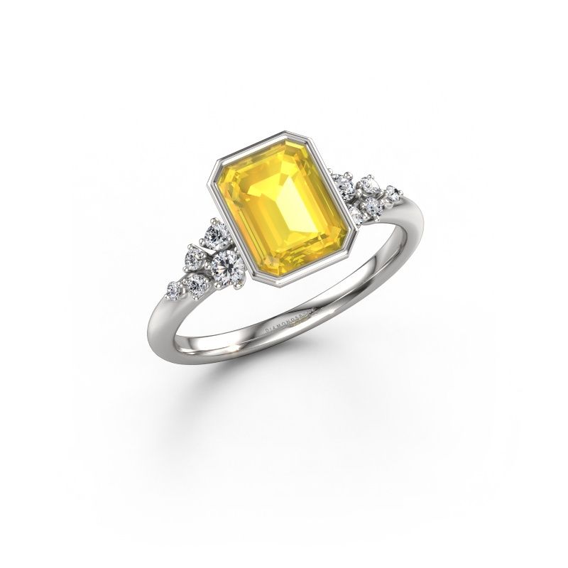 Engagement ring Aliyah EME 585 white gold yellow sapphire 8x6 mm
