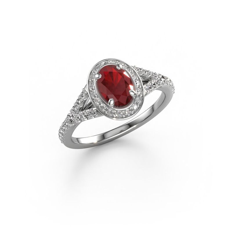 Engagement ring Pamela OVL 585 white gold ruby 7x5 mm