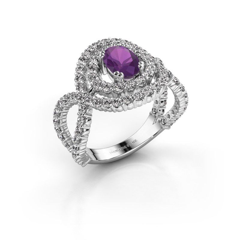 Image de Bague Chau<br/>585 or blanc<br/>Améthyste 7x5 mm