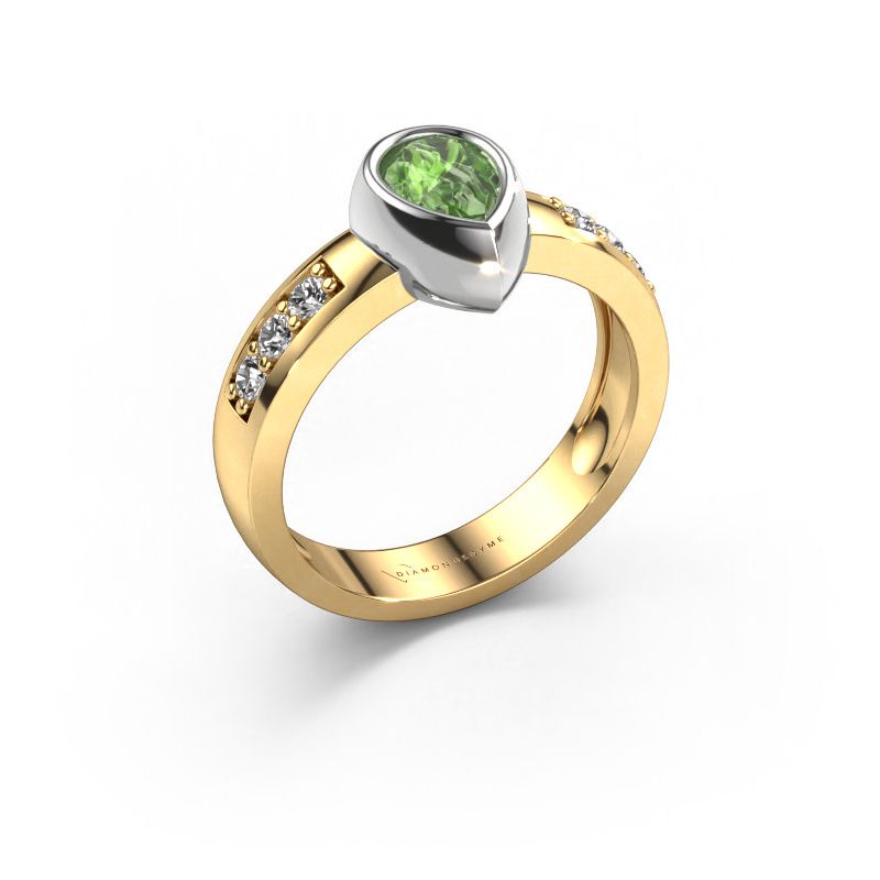 Bague Charlotte Pear 585 or jaune vert tourmaline 8x5 mm