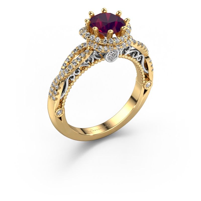 Engagement ring Lysanne 585 gold rhodolite 6.5 mm