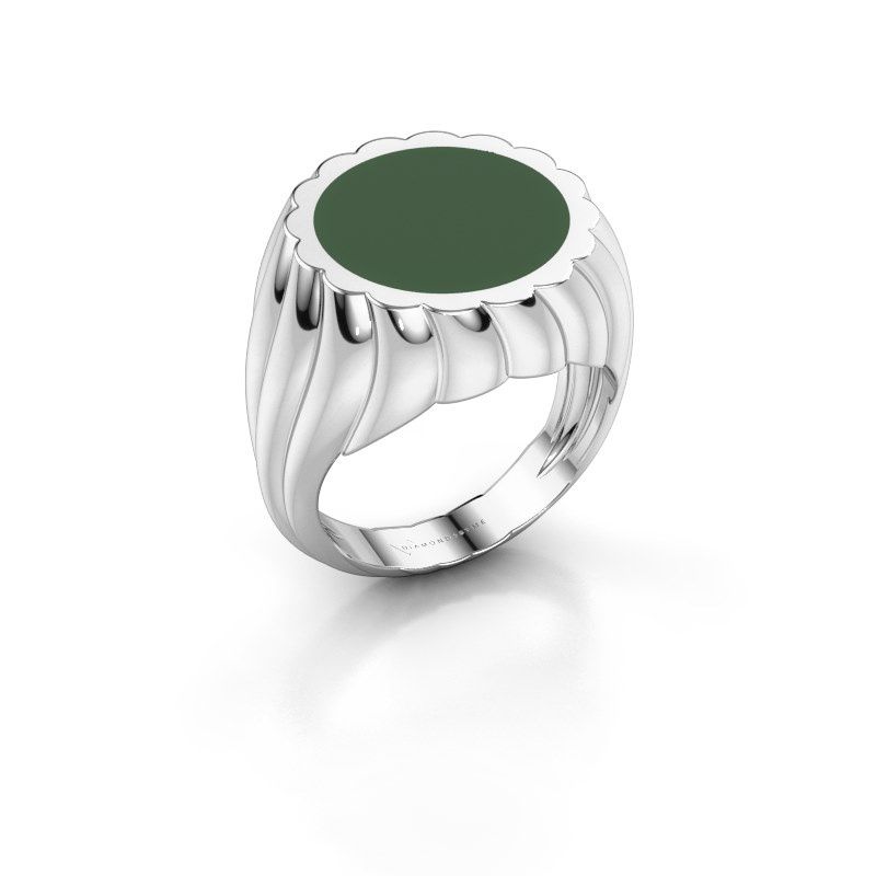 Afbeelding van Zegelring Mano<br/>950 platina<br/>groene emaille 13 mm