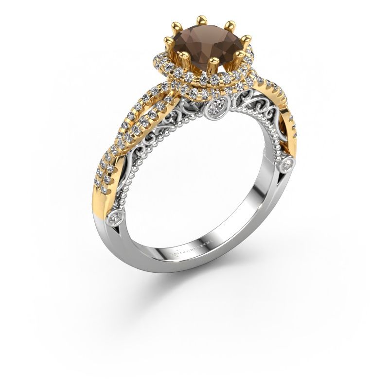 Engagement ring Lysanne 585 white gold smokey quartz 6.5 mm