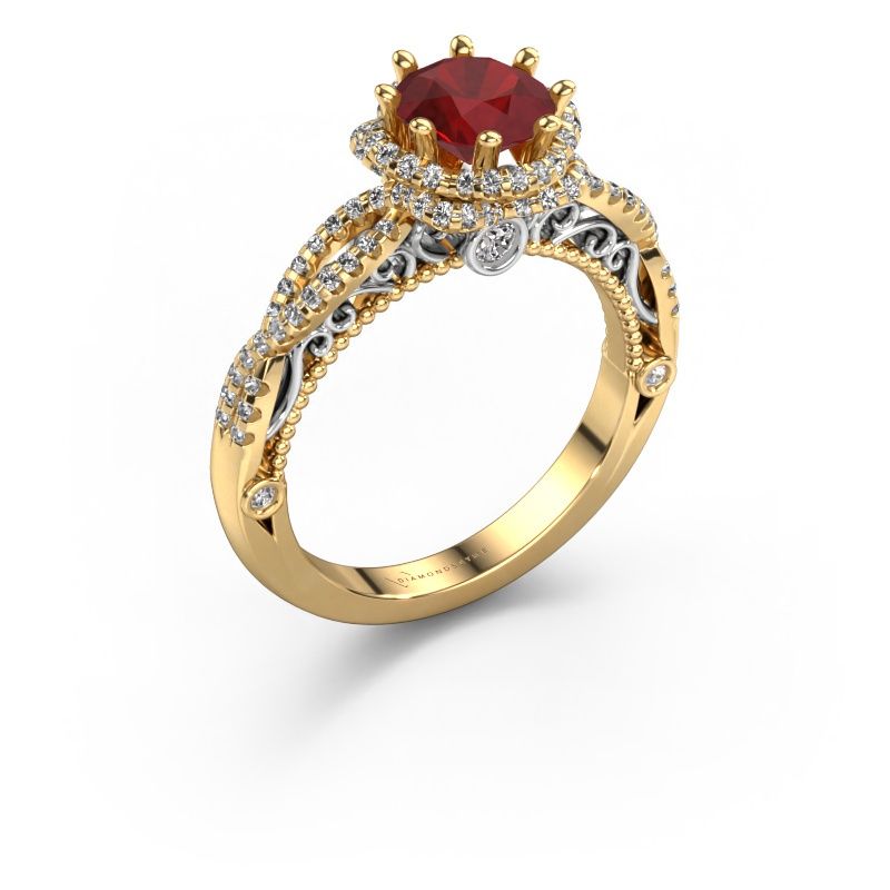 Bague de fiançailles Lysanne 585 or jaune rubis 6.5 mm