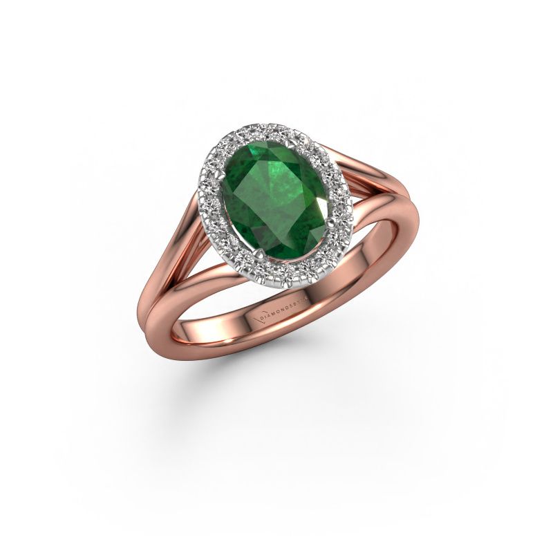 Verlovingsring Verla ovl 1 585 rosé goud smaragd 8x6 mm