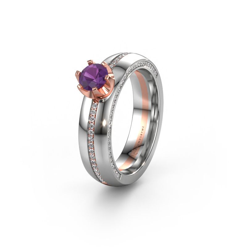 Huwelijksring WH0416L25E 585 rosé goud amethist ±5 x 2,6 mm