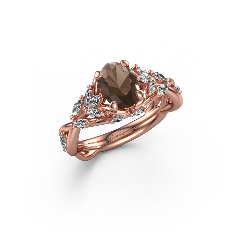 Bague de fiançailles Samantha OVL 585 or rose quartz fumé 7,5x5,5 mm