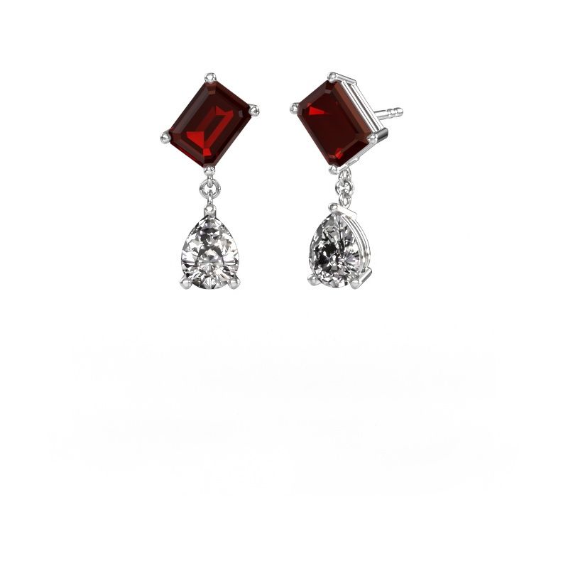 Boucles d'oreilles Toi et Moi EME PER 585 or blanc grenat 8x6 mm