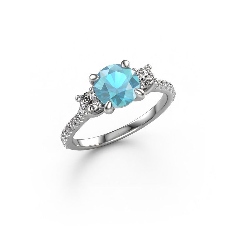 Bague de fiançailles Jesica 585 or blanc topaze bleue 6.8 mm