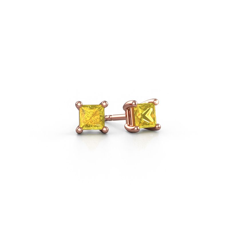 Clous d'oreilles Sam square 585 or rose saphir jaune 4 mm
