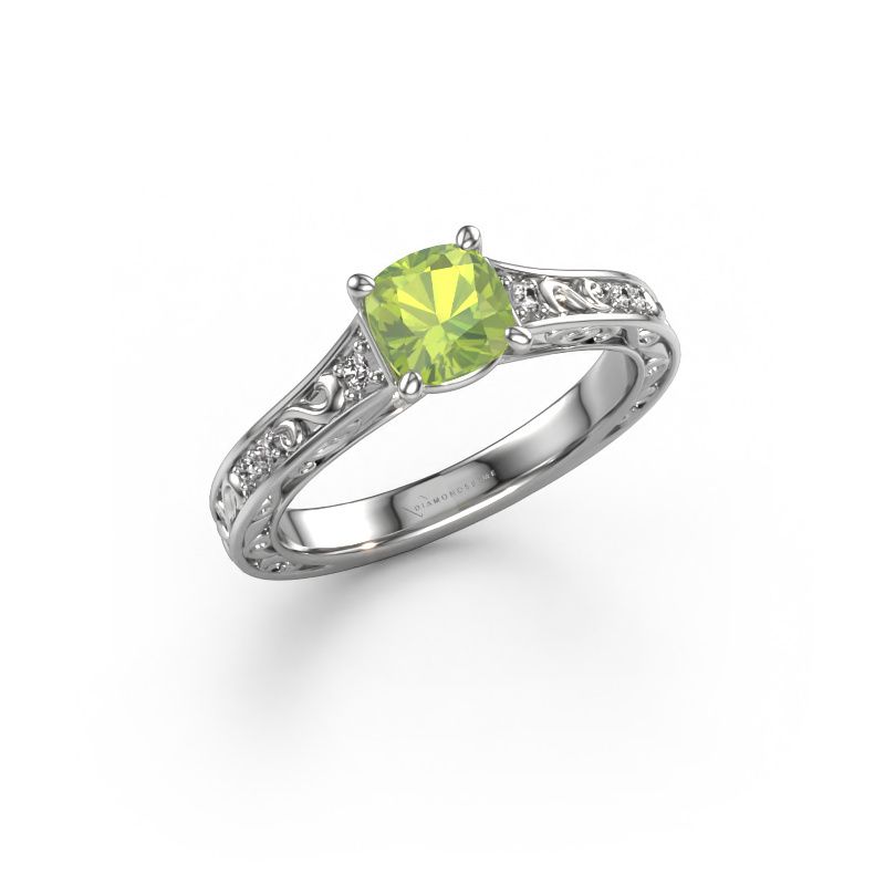Verlovingsring Mallory CUS 585 witgoud peridoot 5.5 mm