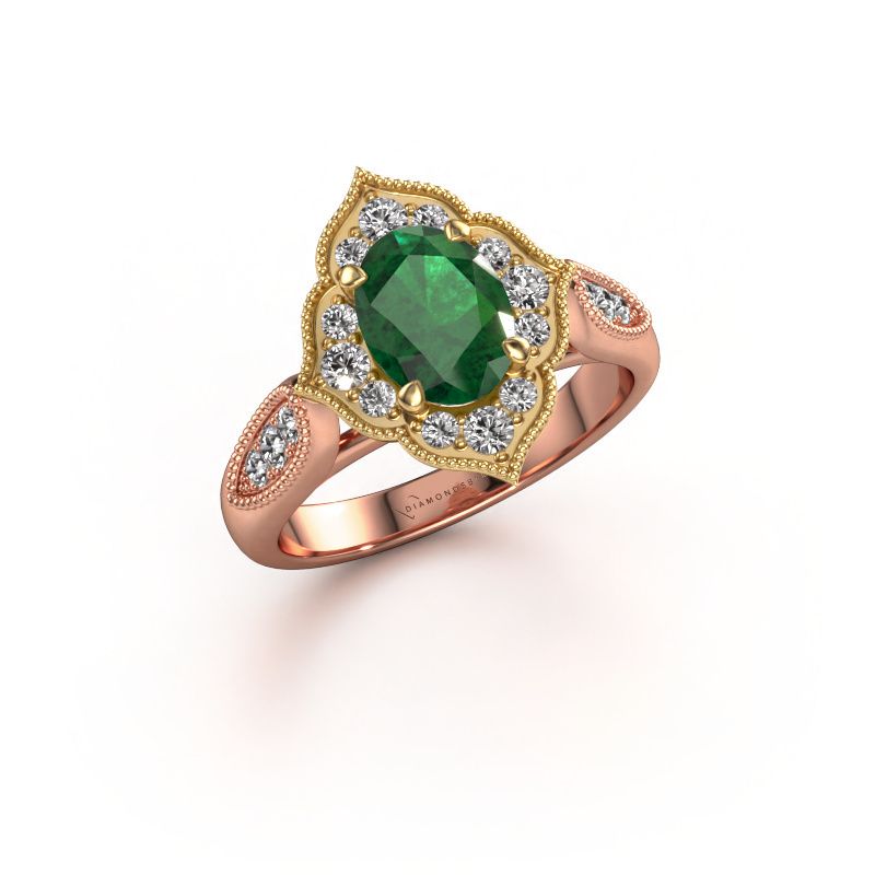 Verlobungsring Rosan 585 Roségold Smaragd 8x6 mm