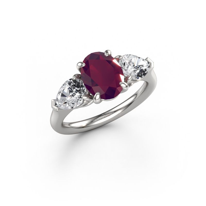 Bague de fiançailles Carma OVL 585 or blanc rhodolite 9x7 mm