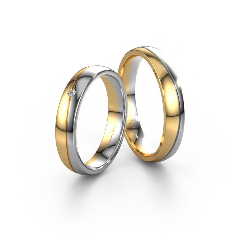 Wedding rings set WH0901LM24AP ±4x1.7 mm 14 Carat gold diamond 0.012 crt