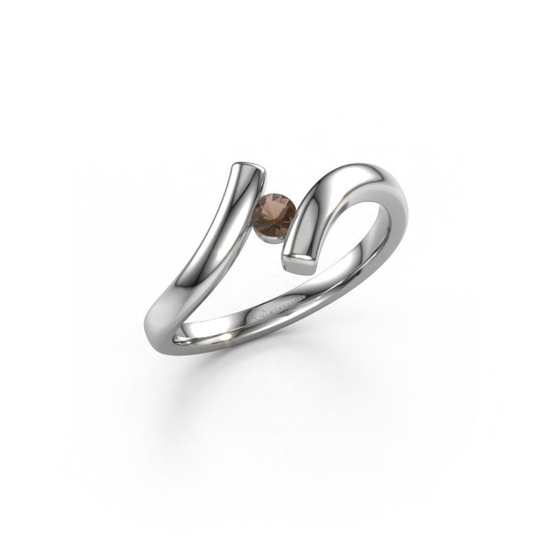 Bague Amy 585 or blanc quartz fumé 4 mm