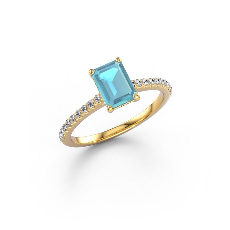 Bague de fiançailles Sophie EME 585 or jaune topaze bleue 7.5x5.5 mm