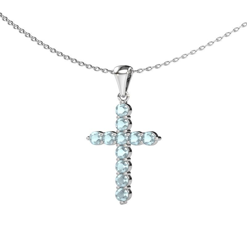 Pendant Cross 585 white gold aquamarine 2.5 mm