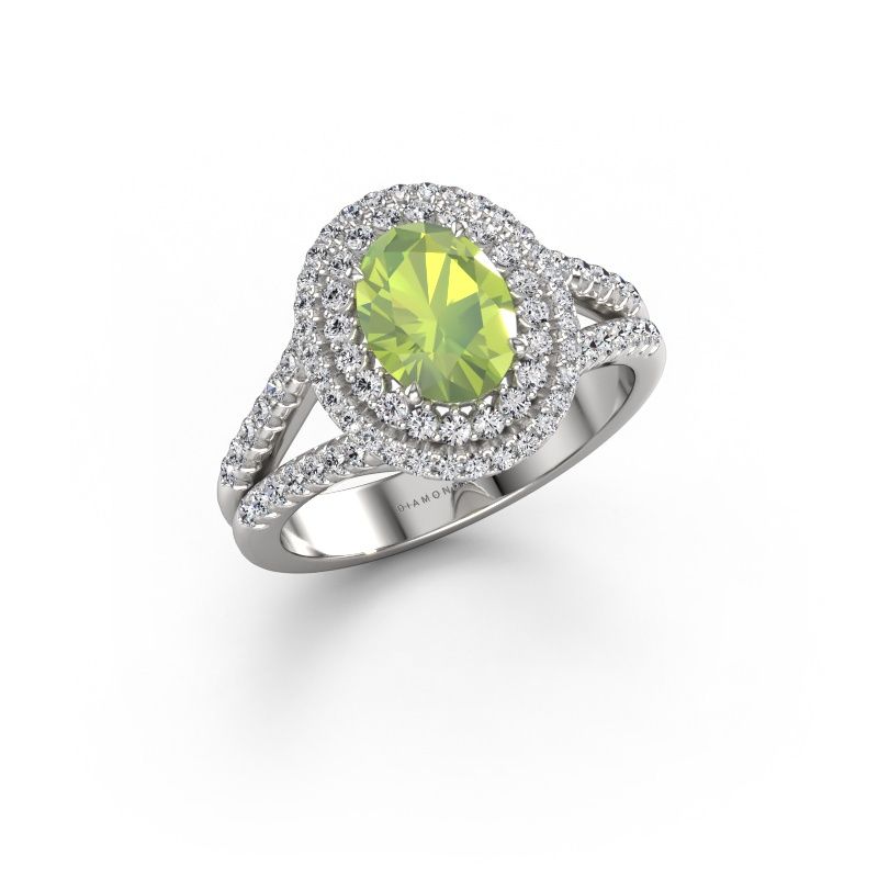 Verlovingsring Elvie OVL 585 witgoud peridoot 8x6 mm