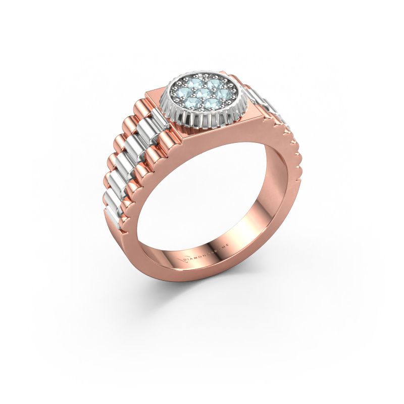 Heren ring Nout 585 rosé goud aquamarijn 2 mm
