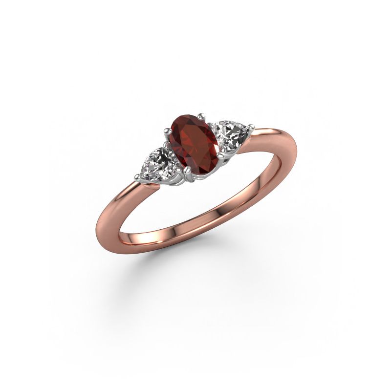 Bague de fiançailles Chanou OVL 585 or rose grenat 7x5 mm