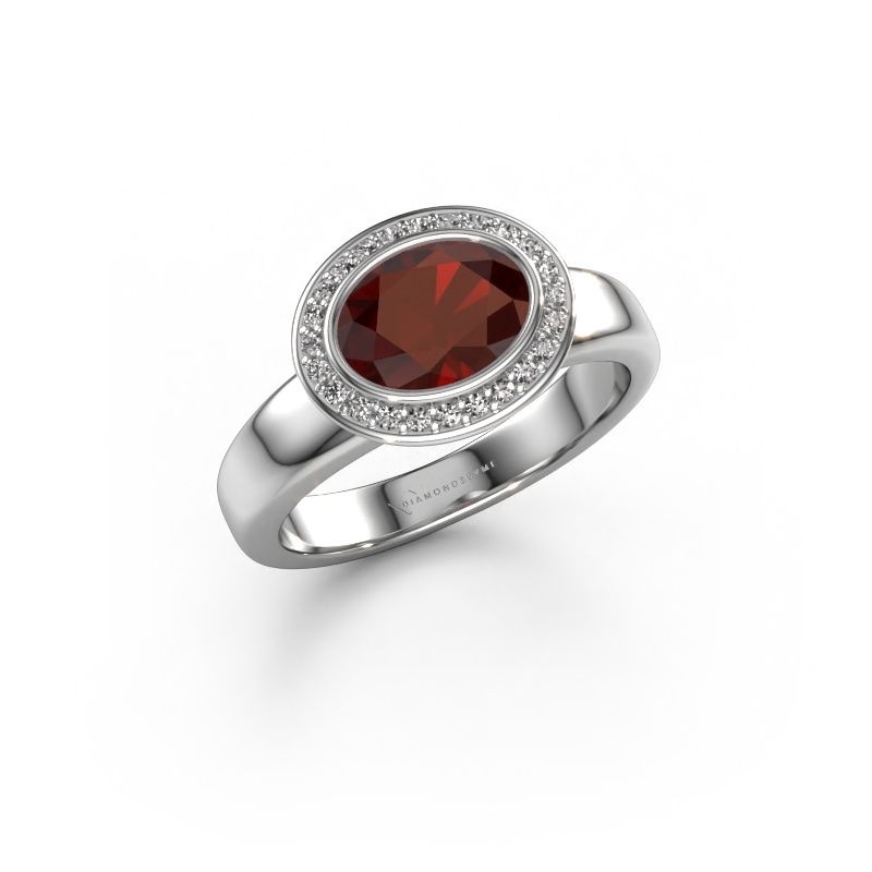 Bague Salena 585 or blanc grenat 8x6 mm
