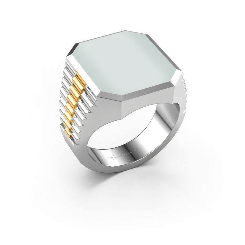 Zegelring Brent 5 585 witgoud groene lagensteen 18x15 mm