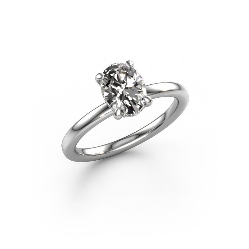 Verlovingsring Simone OVL 2 585 witgoud custom diamant 8x6 mm