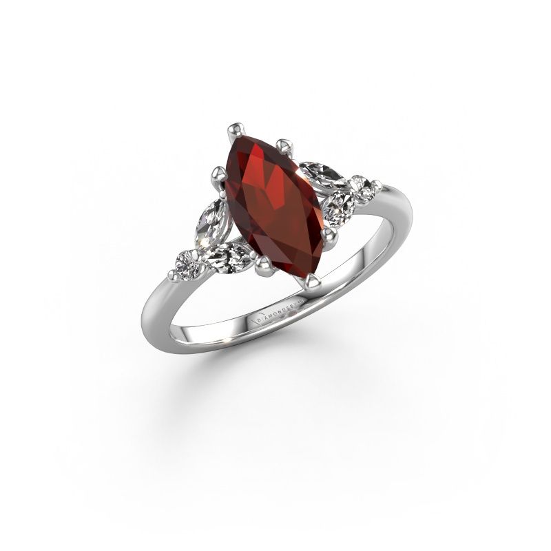 Engagement ring Megan MRQ 585 white gold garnet 11x5.5 mm