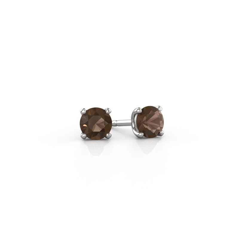 Clous d'oreilles Sam RND 585 or blanc quartz fumé 5 mm
