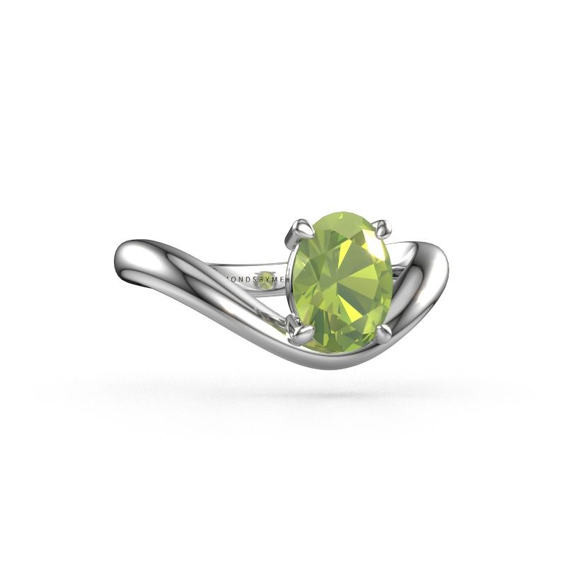 Verlovingsring Femke OVL 585 witgoud peridoot 8x6 mm