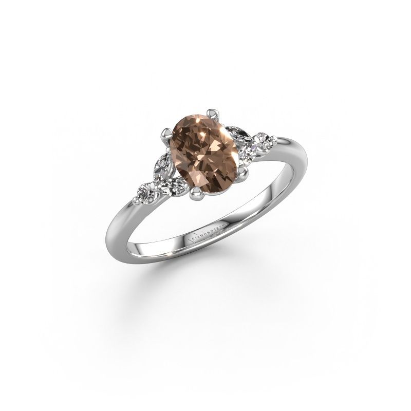 Engagement ring Megan OVL 585 white gold brown diamond 0.95 crt
