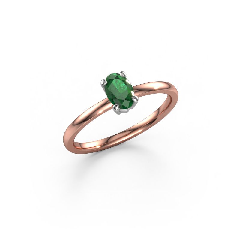 Verlovingsring Lynelle 1 585 rosé goud smaragd 6x4 mm