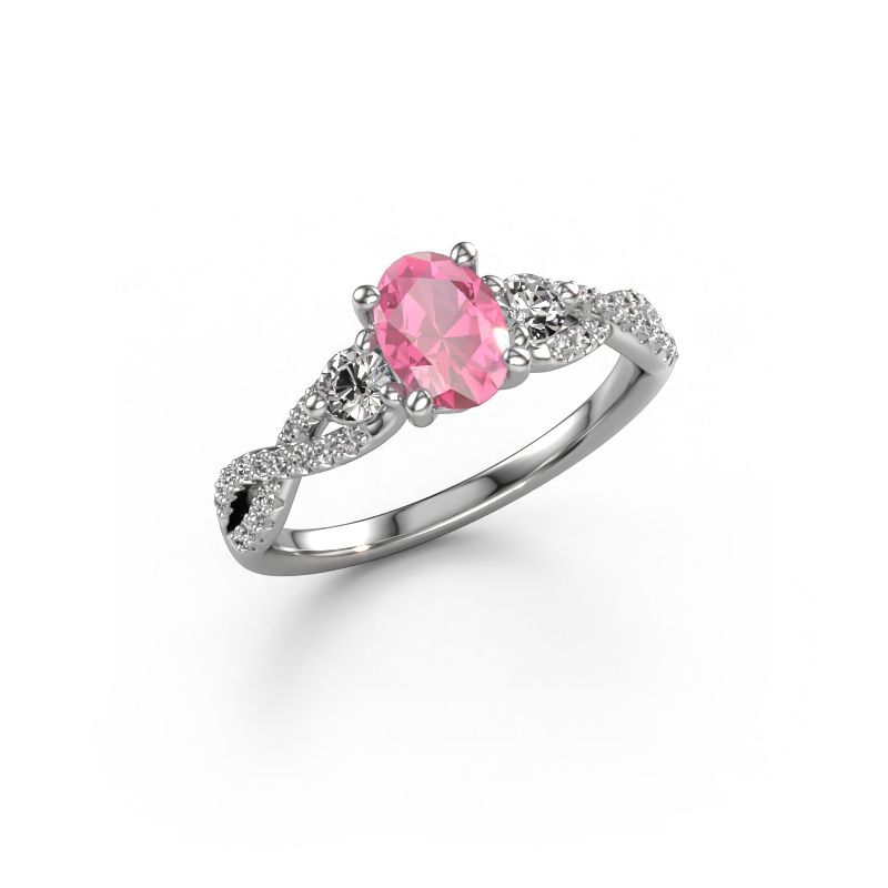 Engagement ring Marilou OVL 585 white gold pink sapphire 7,5x5,5 mm