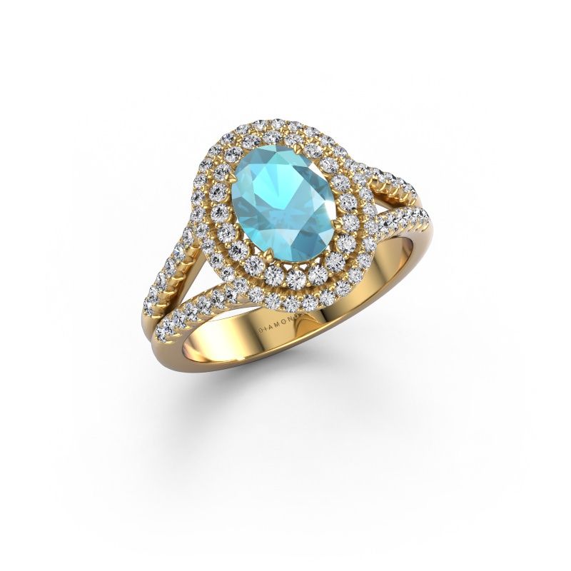Verlovingsring Elvie OVL 585 goud blauw topaas 8x6 mm