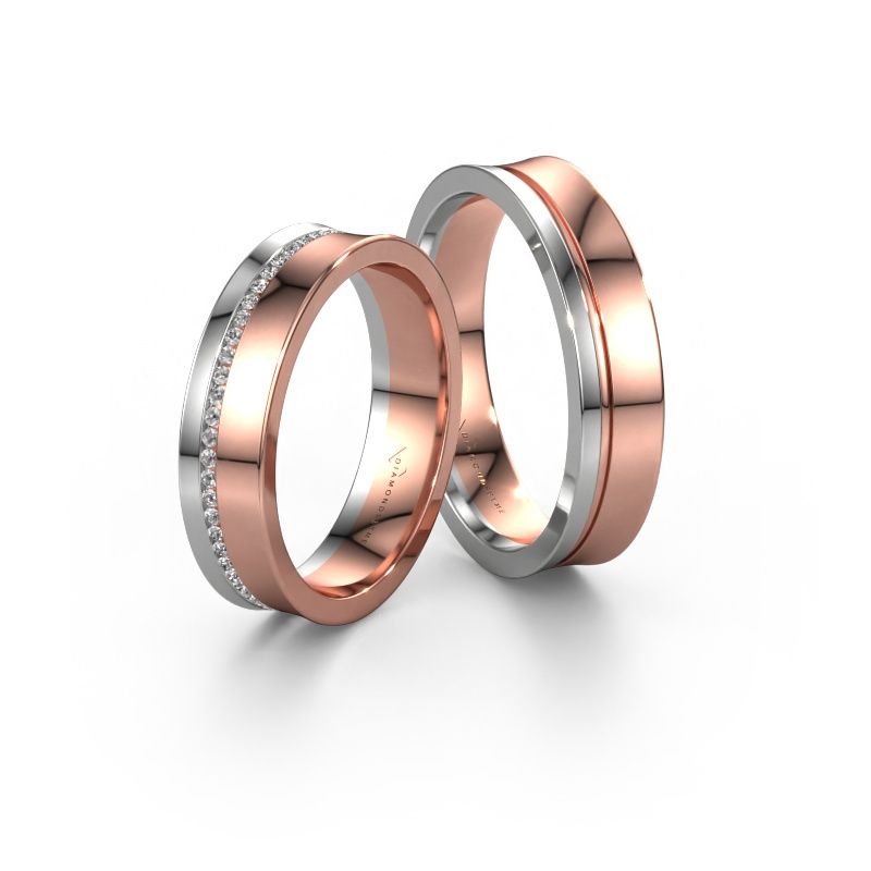 Trauringe set WH6090LM55A ±5x1.7 mm 14 Karat Roségold Diamant 0.005 crt