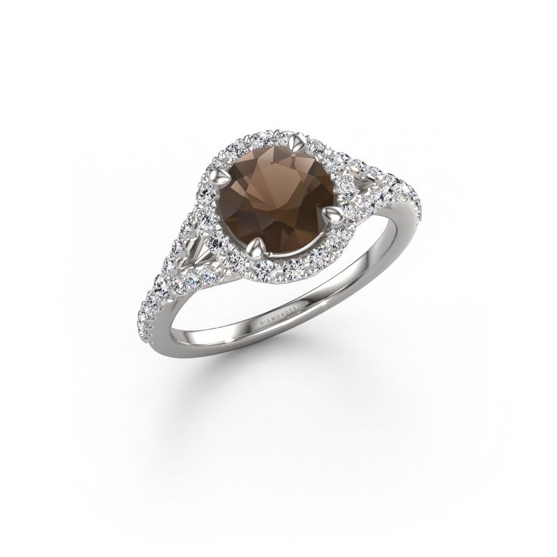 Bague de fiançailles Kimber RND 950 platine quartz fumé 7 mm