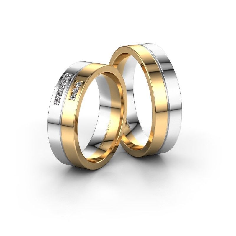 Image of Wedding rings set WH0207LM16AP ±6x1.7 mm 14 Carat white gold diamond 0.012 crt